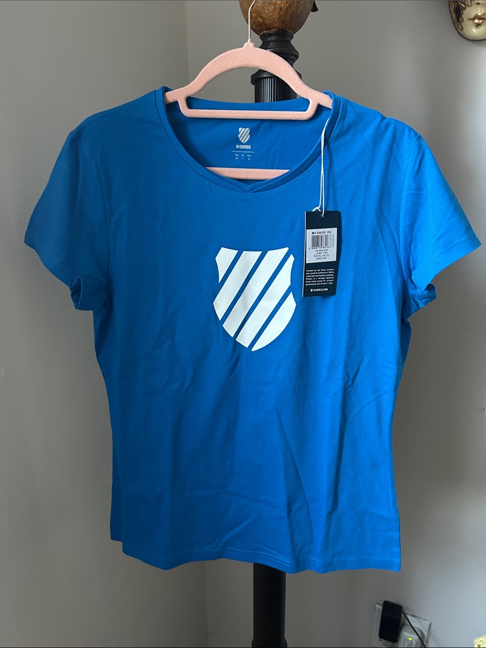 K-Swiss Women's Bright Blue Shield Logo Short Sleeve Tee NWT